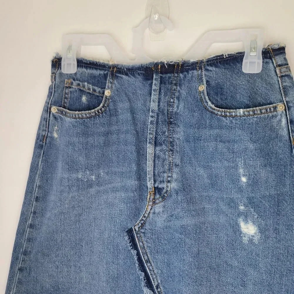 ZARA WOMAN Premium Denim Collection Cutoff Mini Skirt Distressed Button Fly - Picture 3 of 8